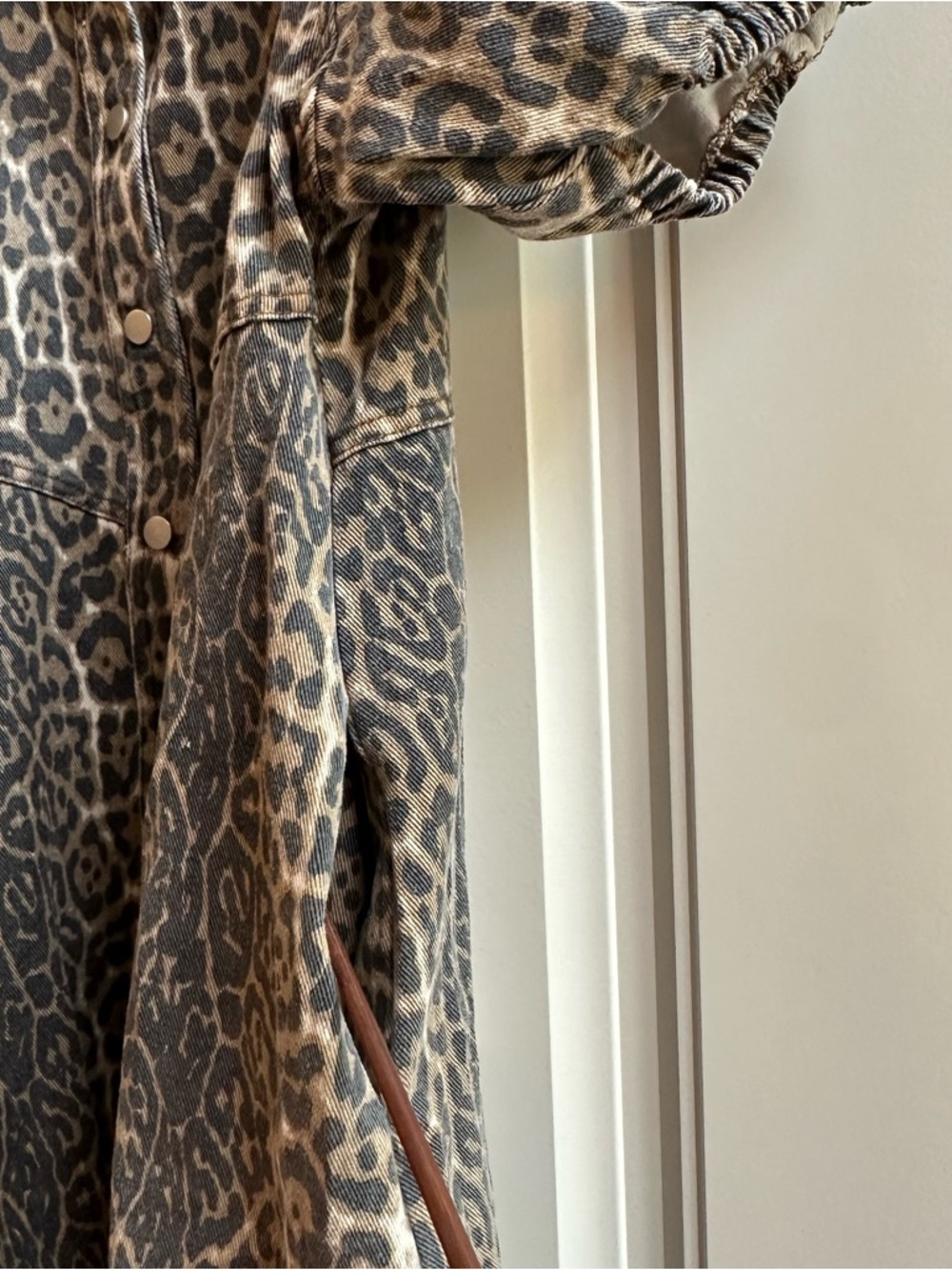 ENTRO Leopard Print Puff Sleeve Mini Dress Size Small Button Front Boho Chic - Picture 5 of 7